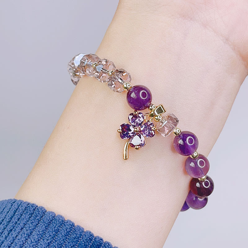 KarmaRipple's Amethyst Gemstone Four Leaf Clover Balancing Talisman Bracelet p4