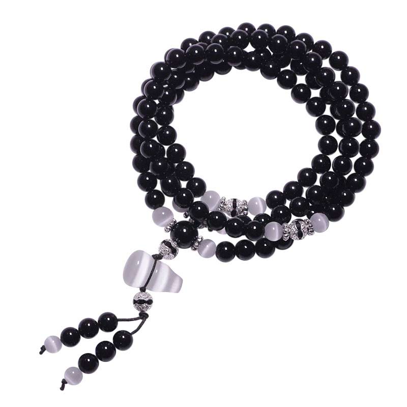 KarmaRipple's Black Onyx Ivory Gemstone Bead Meditation Bracelet p8