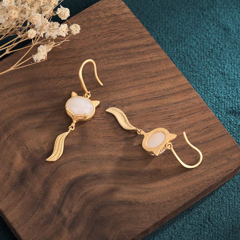 KarmaRipple's FengShui Ivory Jade Fox Fortune Earrings p5