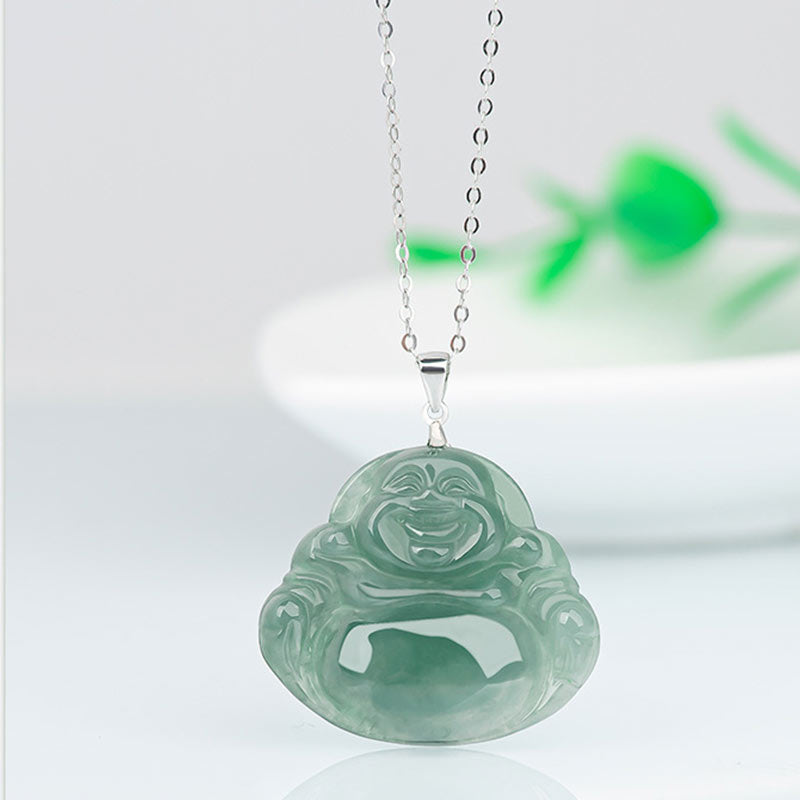 KarmaRipple's 925 Sterling Silver Laughing Buddha Jade Protection Calm Pendant Chain Necklace p5