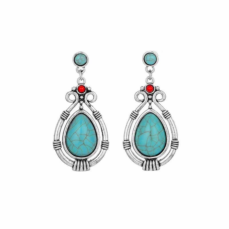 KarmaRipple's Tibet Vintage Turquoise Waterdrop Strength Drop Dangle Earrings Clips p11