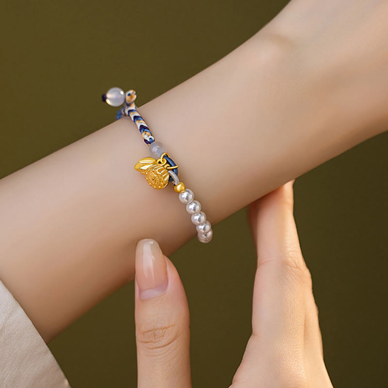 KarmaRipple's 925 Sterling Silver Lotus Pearl Colorful Rope Chalcedony Prosperity Bracelet p3