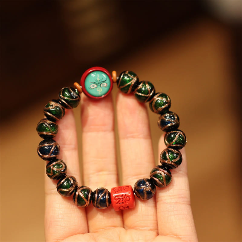 KarmaRipple's Tibetan Gold Swallowing Beast Family Five God Of Wealth Thangka Fortune Bead Bracelet p8