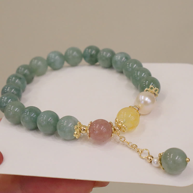KarmaRipple's Jade Pearl Strawberry Quartz Abundance Fortune Bead Talisman Bracelet p4