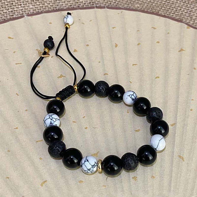 KarmaRipple's Black Obsidian Lava Rock Stone Yin Yang Strength Bracelet p10