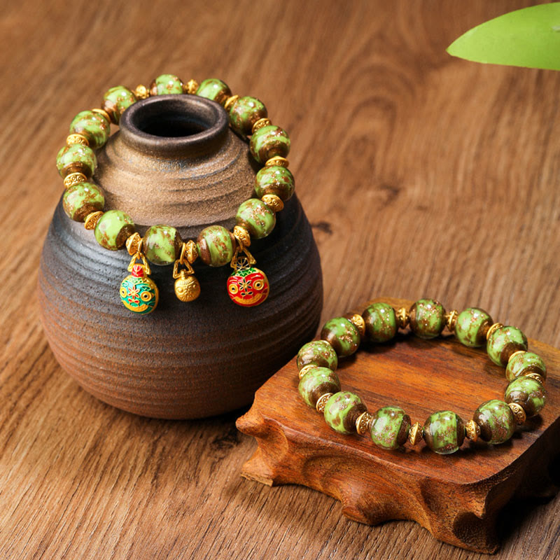 KarmaRipple's Gold Swallowing Beast Family Talisman Liuli Glass Bead Fortune Bracelet p19