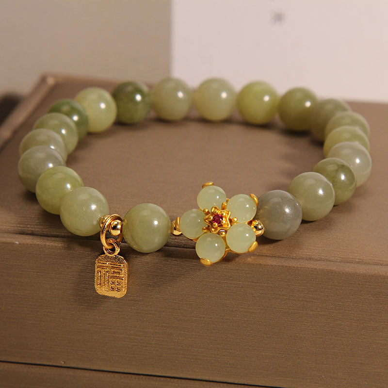 KarmaRipple's Green Jade Flower Fu Character Talisman Fortune Bracelet p8