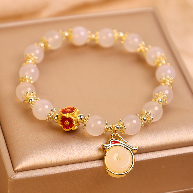 KarmaRipple's Year of the Dragon Ivory Agate Green Aventurine Peace Buckle Fortune Bracelet ( p1