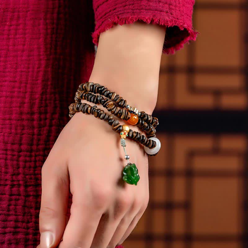 KarmaRipple's 108 Mala Beadwork 925 Sterling Silver Brunei Agarwood Red Agate PiXiu Hetian Jade Peace Strength Bracelet p19