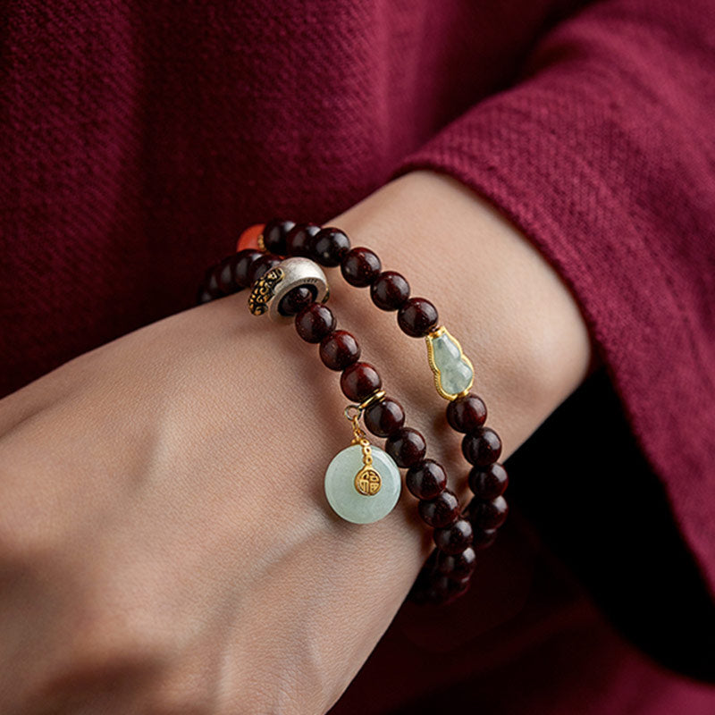 KarmaRipple's Chinese Zodiac Natal Buddha Small Leaf Red Sandalwood Jade Red Agate PiXiu Sooth Bracelet p11
