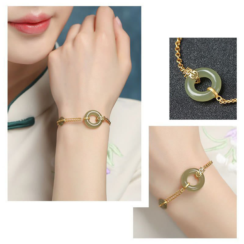 KarmaRipple's Round Jade Peace Buckle Gourd Fu Character Auspicious Prosperity Chain Bracelet p12