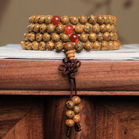 KarmaRipple's 108 Mala Beadwork Bodhi Seed Red Agate Auspiciousness Bracelet