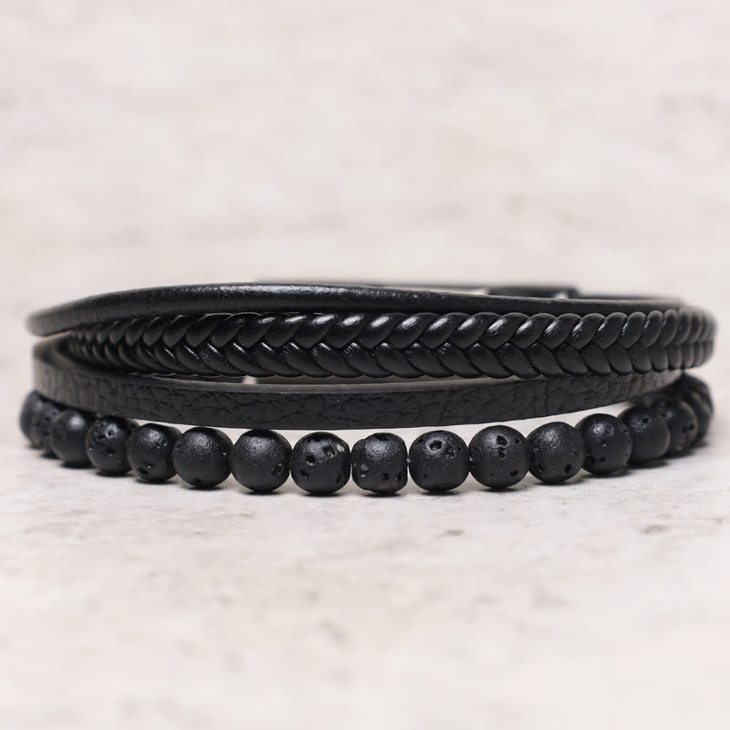 KarmaRipple's Authentic Lava Rock Black Onyx Bead Leather Bracelet p4