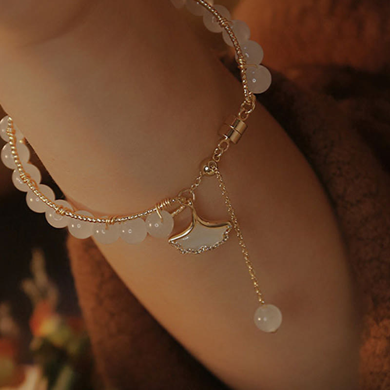 KarmaRipple's Ginkgo Leaf Jade Bead Fortune Bracelet p9