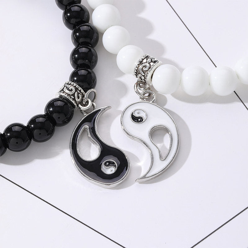 KarmaRipple's 2Pcs Black Onyx Ivory Turquoise Bead Yin Yang Protection Pair Bracelet p13