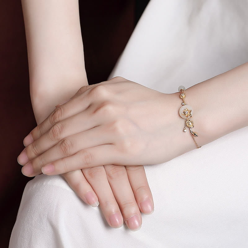 KarmaRipple's 925 Sterling Silver Hetian Jade Peace Buckle Lotus Fortune Chain Bracelet p6