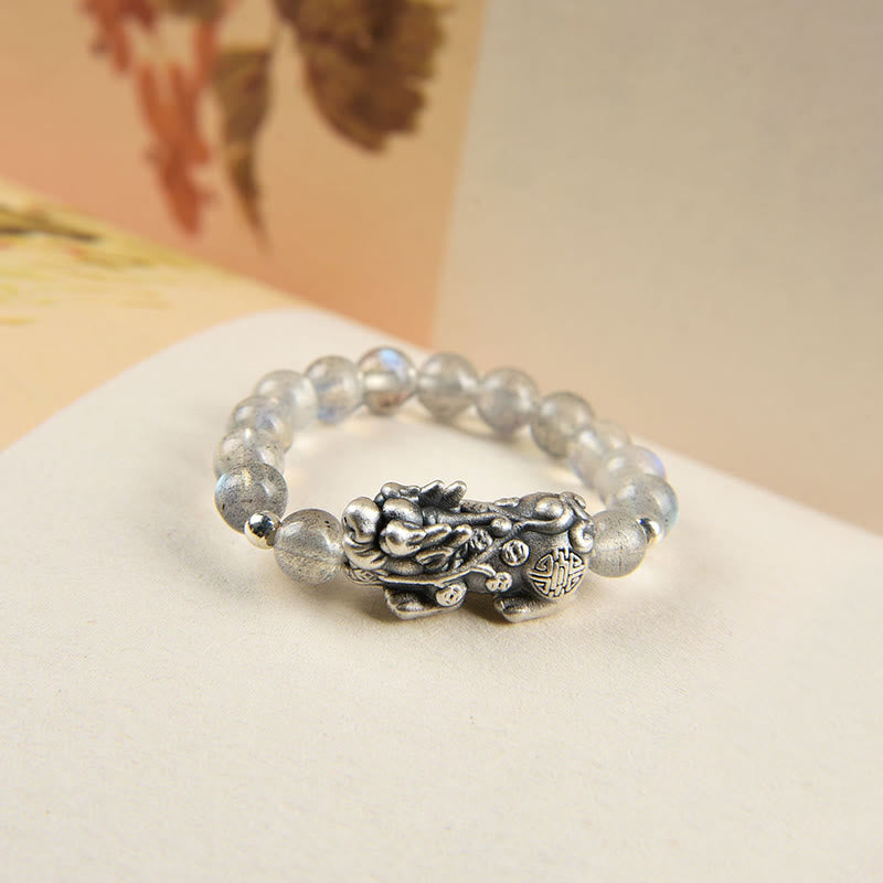 KarmaRipple's 925 Sterling Silver Authentic Garnet Moonstone Red Agate PiXiu Wealth Ring p2