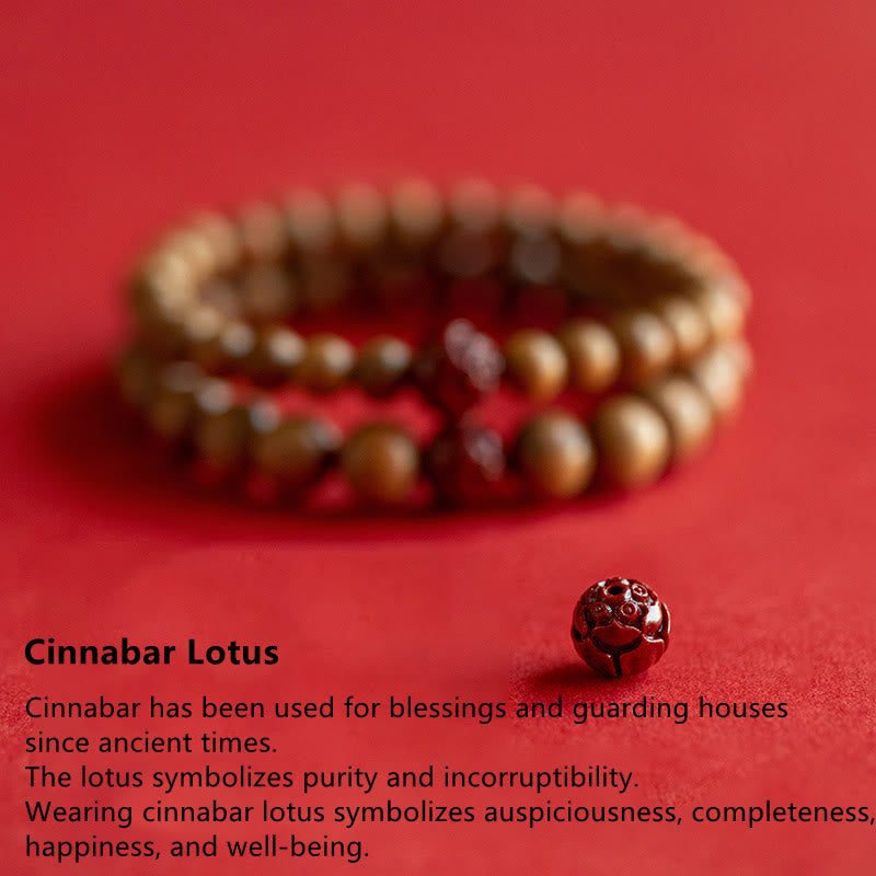 KarmaRipple's Peach Wood Lotus Cinnabar Fortune Wealth Bracelet p5