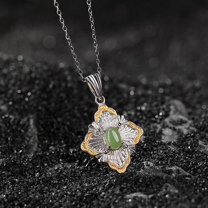 KarmaRipple's 925 Sterling Silver Plated Gold Hetian Cyan Jade Rhombus Design Fortune Balancing Pendant Necklace p10