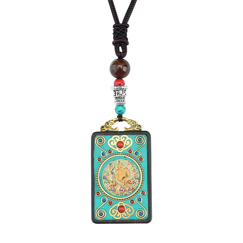KarmaRipple's Tibet God Of Wealth Money Tree Golden Phoenix Thangka Ebony Peace Pendant Necklace p10
