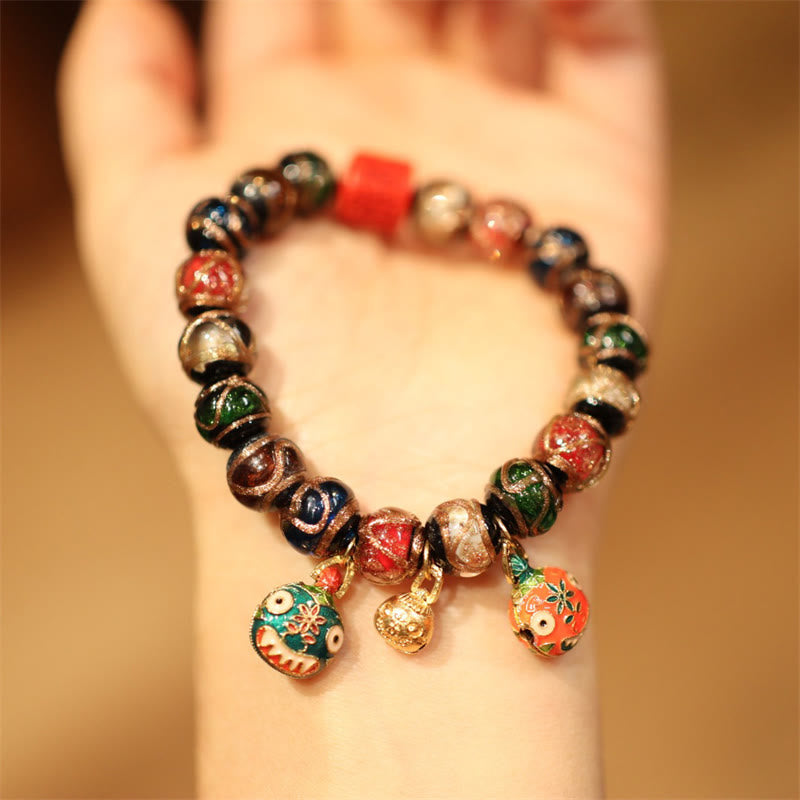 KarmaRipple's Tibetan Gold Swallowing Beast Family Five God Of Wealth Thangka Fortune Bead Bracelet p12