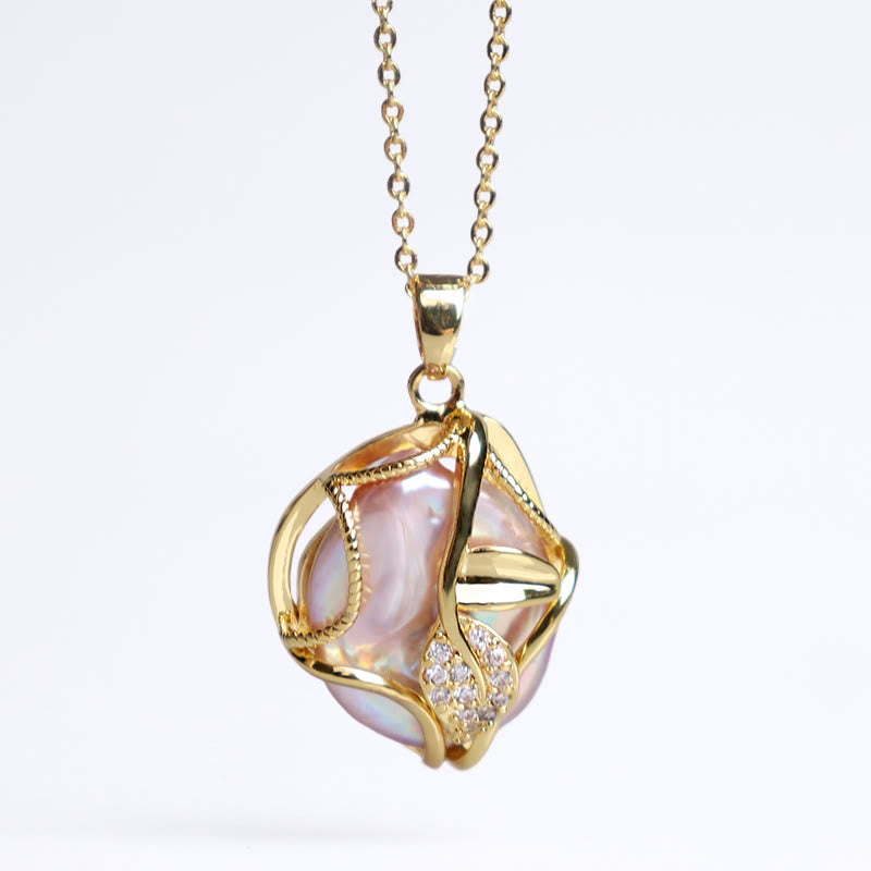 KarmaRipple's 18K Gold Plated Bronze Authentic Baroque Pearl Flower Sincerity Pendant Necklace p8