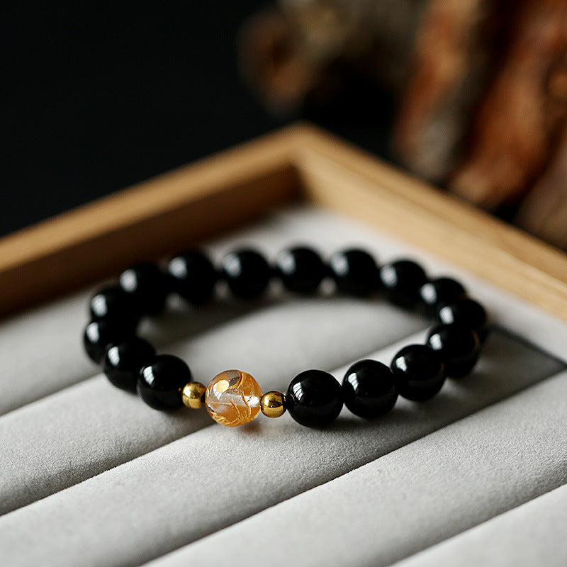 KarmaRipple's Authentic Black Obsidian Ivory Gemstone Black Onyx Dragon Strength Bracelet p4
