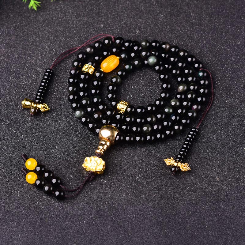 KarmaRipple's 108 Beadwork Authentic Black Obsidian Lotus Fulfilment Mala Bracelet p11