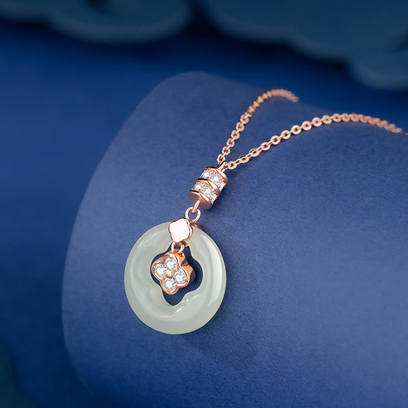 KarmaRipple's 925 Sterling Silver Authentic Hetian Jade Fortunate Four Leaf Clover Zircon Pendant Necklace With Gift Box p15