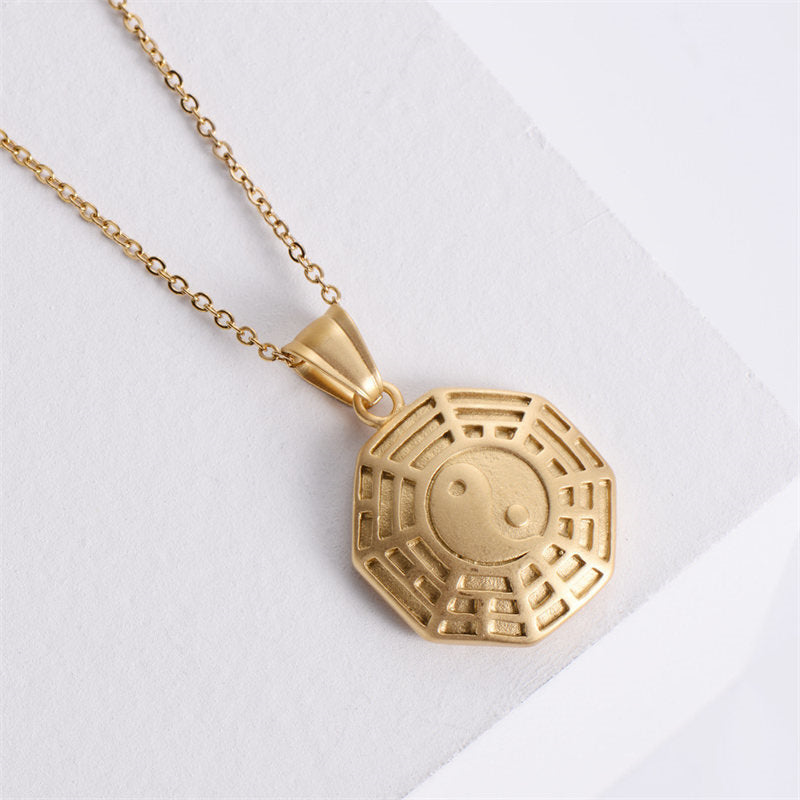 KarmaRipple's Bagua Yin Yang Titanium Steel Balance Pendant Chain Necklace p18