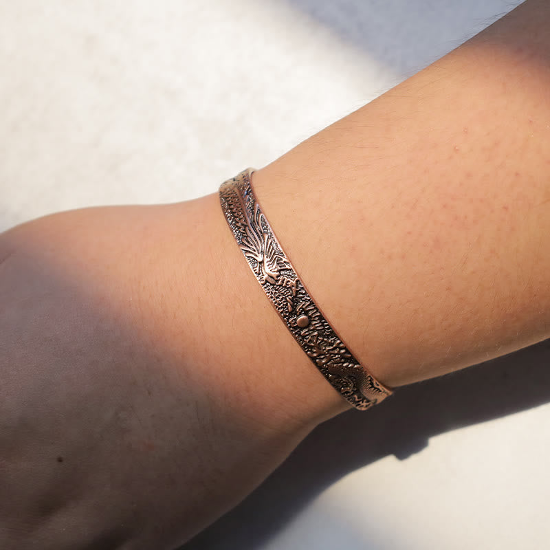 KarmaRipple's Dragon Phoenix Magnetic Solid Bronze Cuff Bracelet Bangle p6