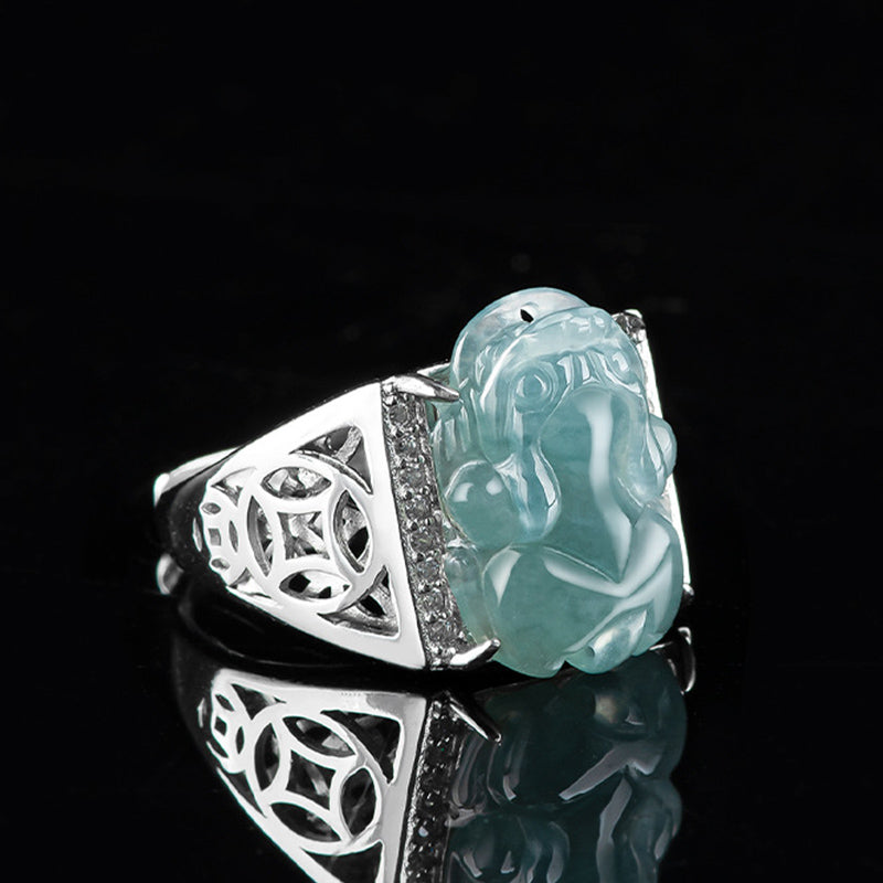KarmaRipple's 925 Sterling Silver Fengshui Wealth Prosperity Jade PiXiu Fortune Ring p13