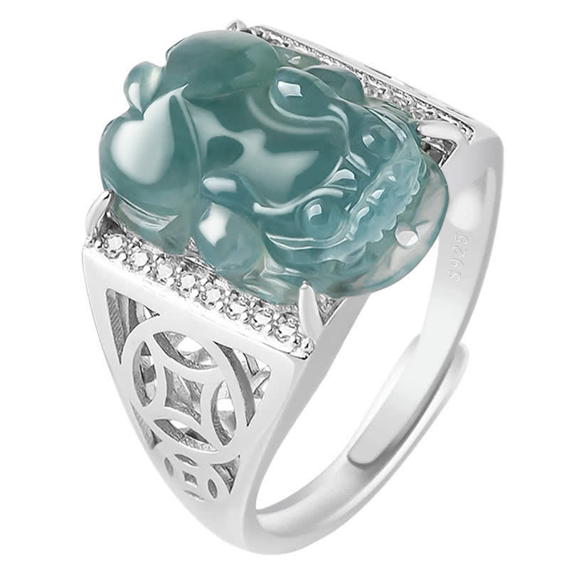 KarmaRipple's 925 Sterling Silver Fengshui Wealth Prosperity Jade PiXiu Fortune Ring p10
