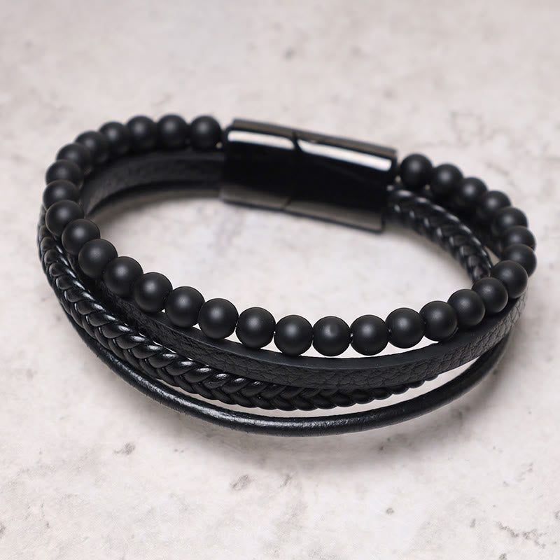 KarmaRipple's Authentic Lava Rock Black Onyx Bead Leather Bracelet p13