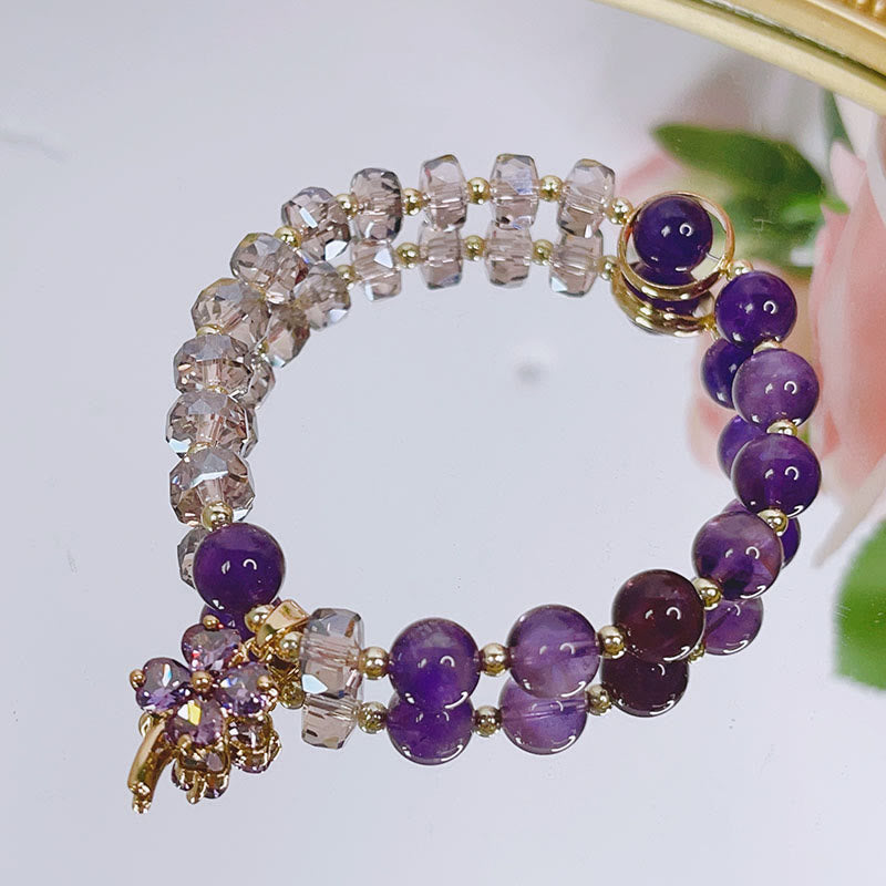 KarmaRipple's Amethyst Gemstone Four Leaf Clover Balancing Talisman Bracelet p2