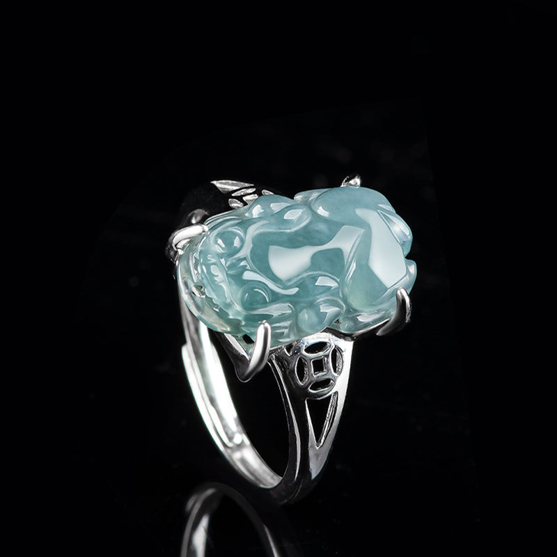 KarmaRipple's 925 Sterling Silver Fengshui Wealth Prosperity Jade PiXiu Fortune Ring p12