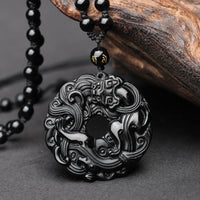 KarmaRipple's Authentic Black Obsidian Peace Buckle Pixiu Purification Pendant Necklace