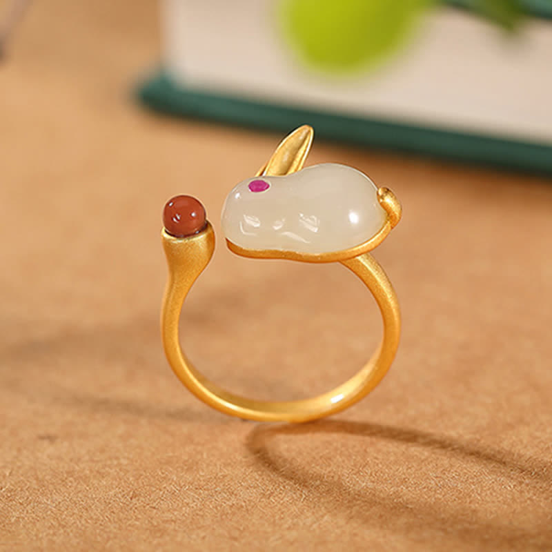 KarmaRipple's 925 Sterling Silver Year of the Rabbit Hetian Jade Fortune Ring Earrings Pendant Necklace p7