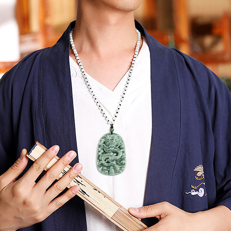 KarmaRipple's Chinese Zodiac Dragon Jade Prosperity Pendant Bead String Necklace p9