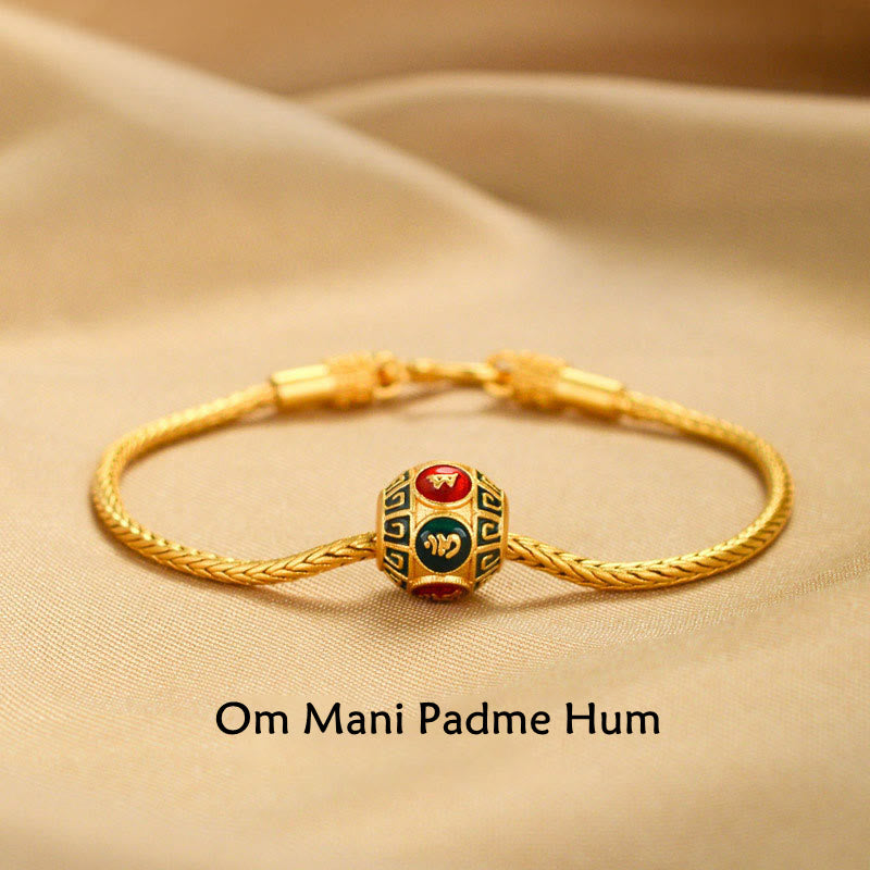 KarmaRipple's Tibetan 18K Gold Om Mani Padme Hum Fortunate Koi Fish Fu Character Ingot Bronze Coin Peace Bracelet p16