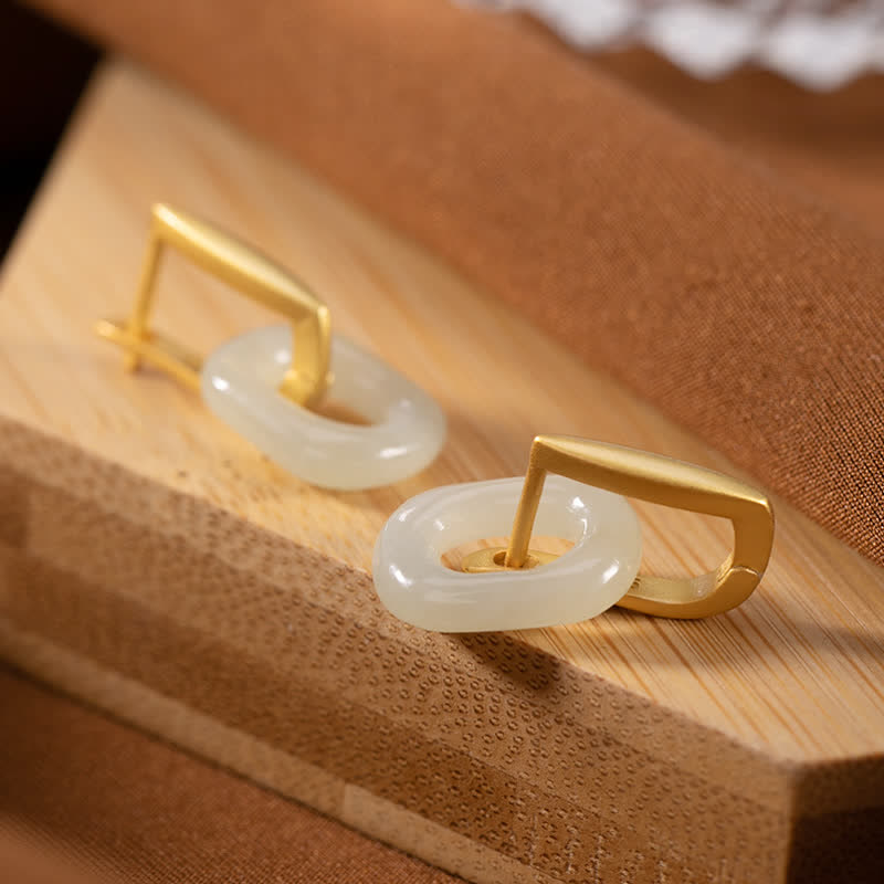 KarmaRipple's 925 Sterling Silver Round Ivory Jade Happiness Blessing Earrings p3