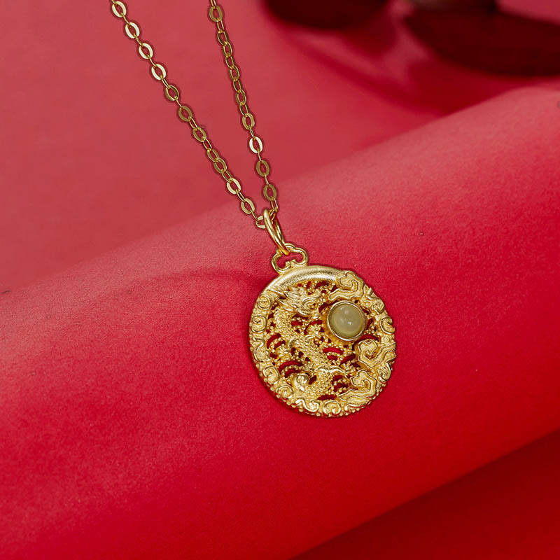 KarmaRipple's 925 Sterling Silver Year Of The Dragon Auspicious Clouds Hetian Jade Inlaid Fortune Pendant Necklace p4