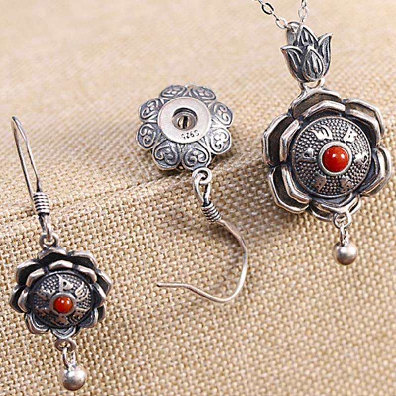 KarmaRipple's 925 Sterling Silver Om Mani Padme Hum Lotus Peace Pendant Necklace Earrings p8