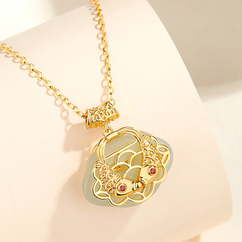 KarmaRipple's 925 Sterling Silver Authentic Hetian Jade Koi Fish Wealth Pendant Necklace p3