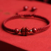 KarmaRipple's Four Leaf Clover Five-petal Flower Cinnabar Blessing Red String Bracelet