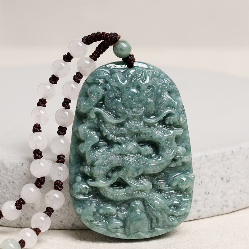 KarmaRipple's Chinese Zodiac Dragon Jade Prosperity Pendant Bead String Necklace p4