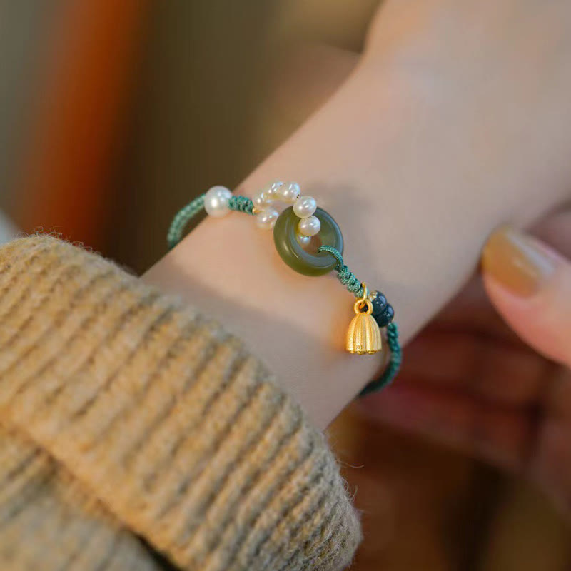 KarmaRipple's Authentic Hetian Jade Peace Buckle Pearl Fortune Handcrafted Woven Bracelet p8