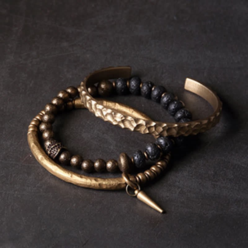 KarmaRipple's Lava Rock Stone Bronze Balance Cuff Bracelet Bangle p19