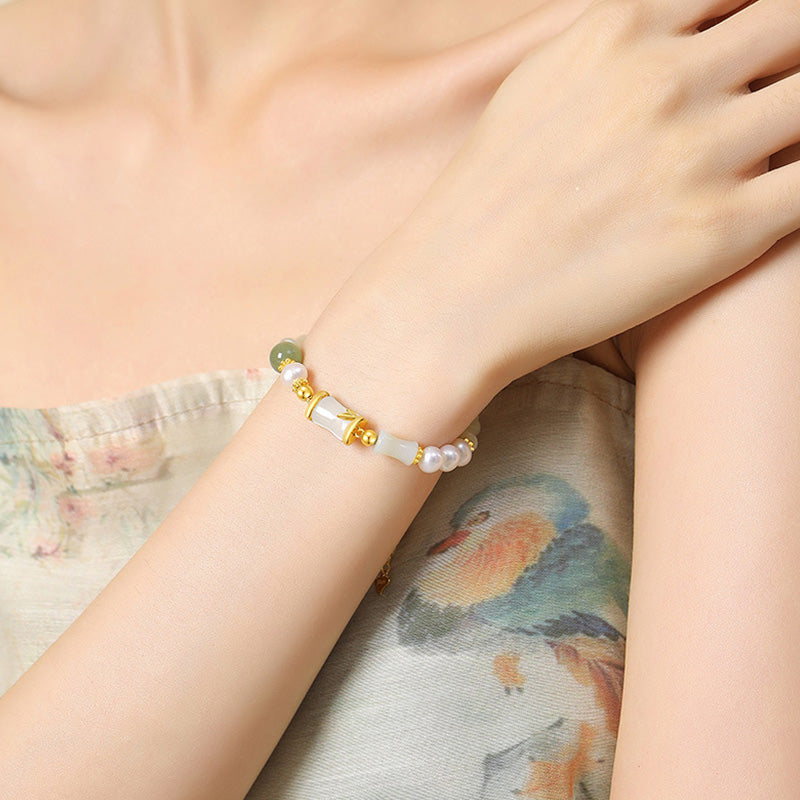 KarmaRipple's 925 Sterling Silver Authentic Hetian Ivory Jade Bamboo Fortune Blessing Bracelet p8