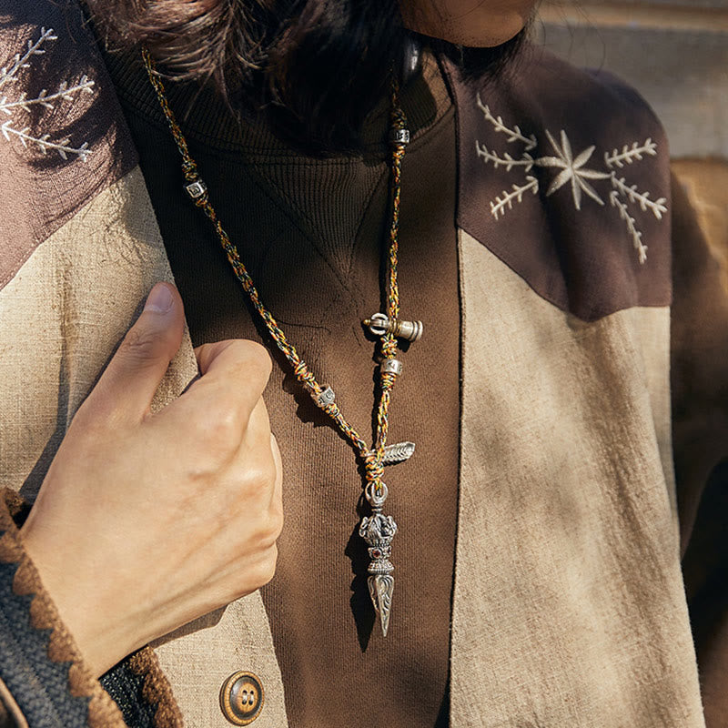 KarmaRipple's Tibetan Handmade 925 Sterling Silver Dorje Vajra Om Mani Padme Hum Feather Strength Pendant Necklace p12